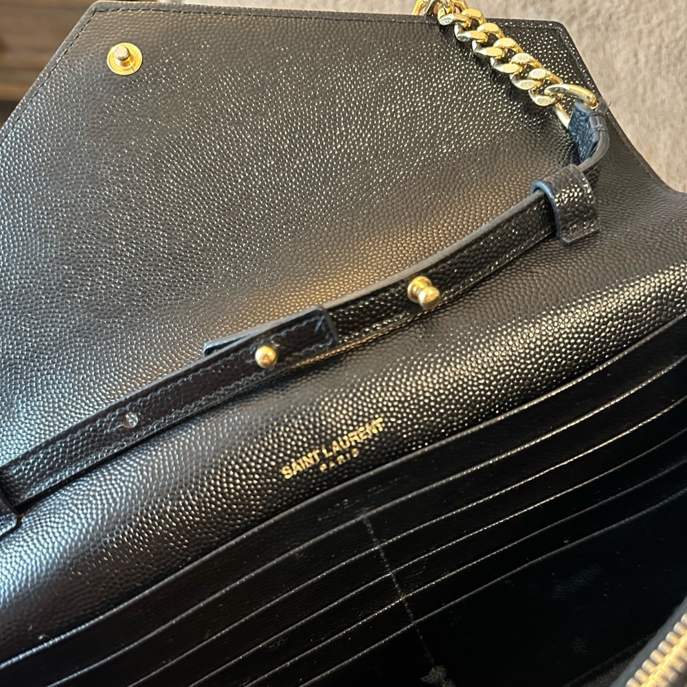 YSL Classic Cassandre Chain Wallet in Grain De Poudre Leather in Black - Picture 11 of 16